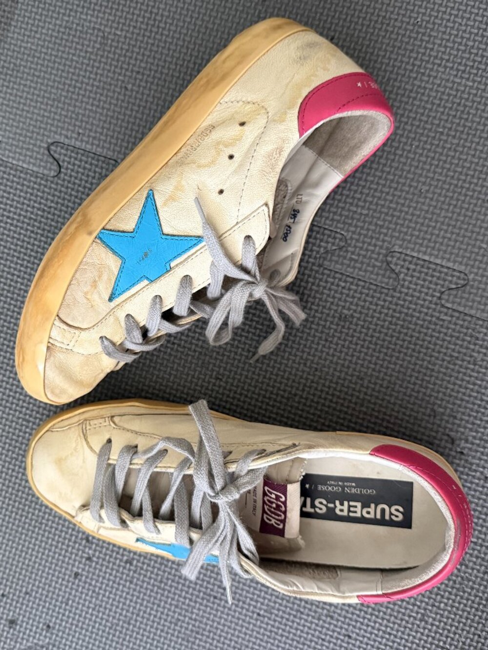 Golden Goose Superstars- Blue Star/Pink Back/White Leather- 39